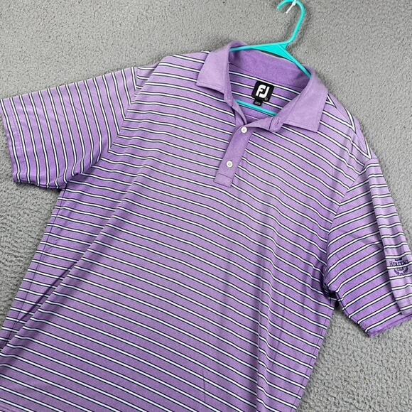 Footjoy FJ Golf Polo Shirt Men's Large Purple Striped Causal Athletic Preppy - Picture 1 of 9
